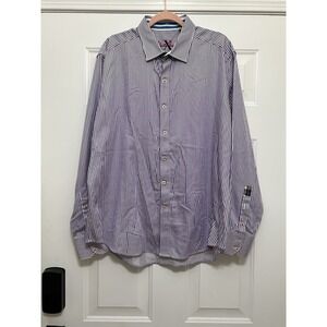 Robert Graham Shirt Mens 2XL Purple Stripe Button Up Flip Cuff Dress Corporate